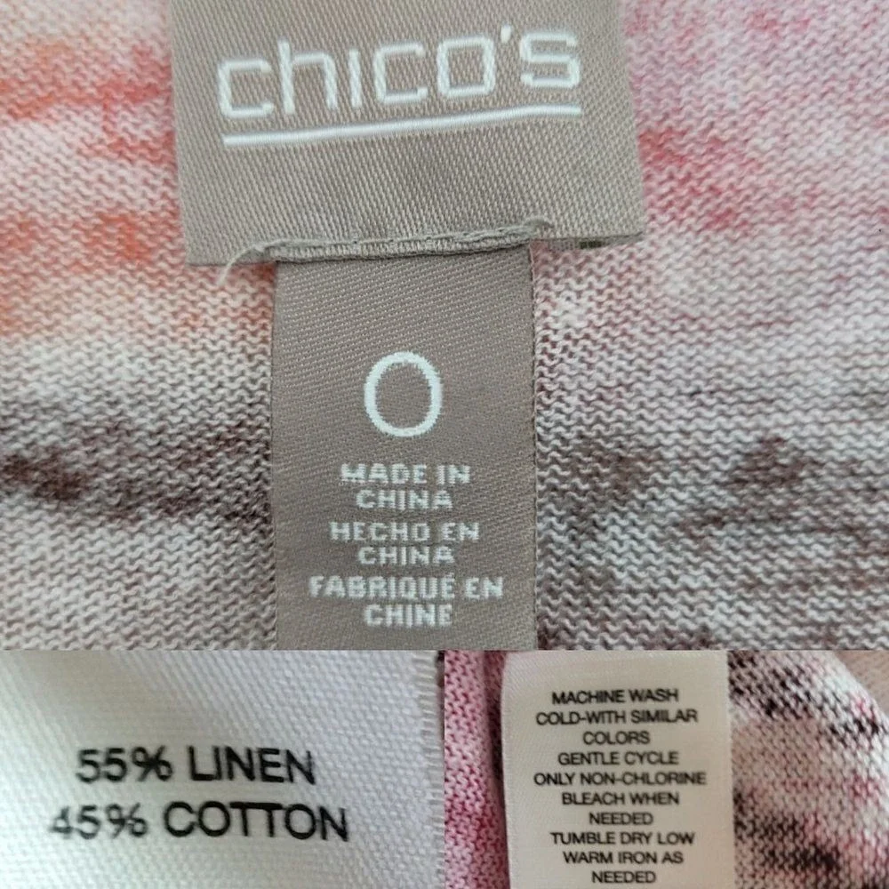 Chico's Tribal Chic‎ Strom Cardigan Sz 0 Pink Linen Open Lightweight Statement